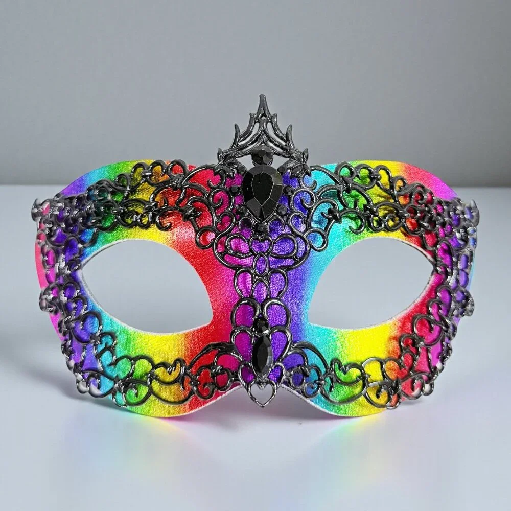 Mens masquerade mask, Black rainbow mask, Venetian mask, Prom mask, 2 in 1 mask